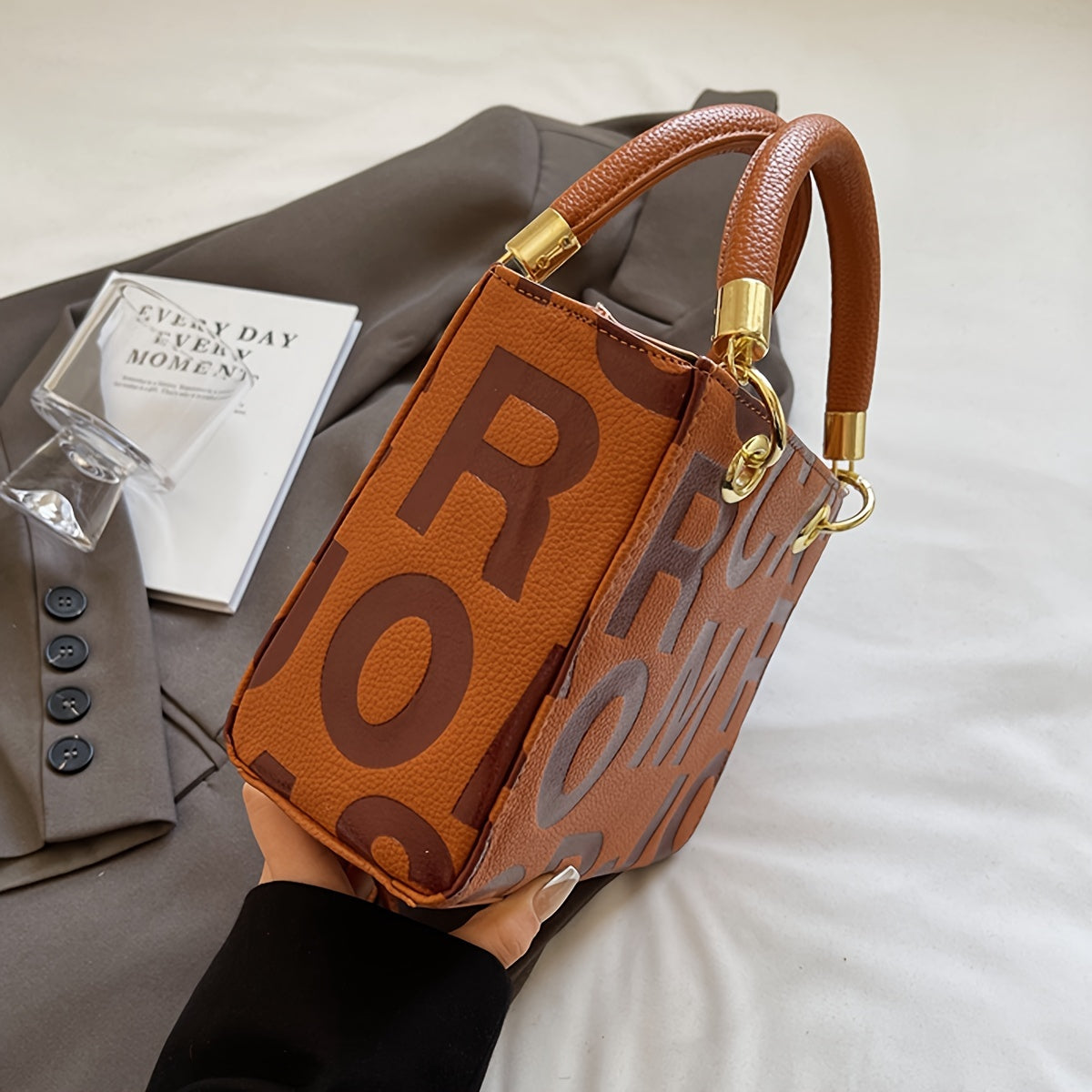 Fashionable Handbag with Alphabets Embossed Print, Crossbody & Shoulder Bag for Shopping, Parties, and Outings